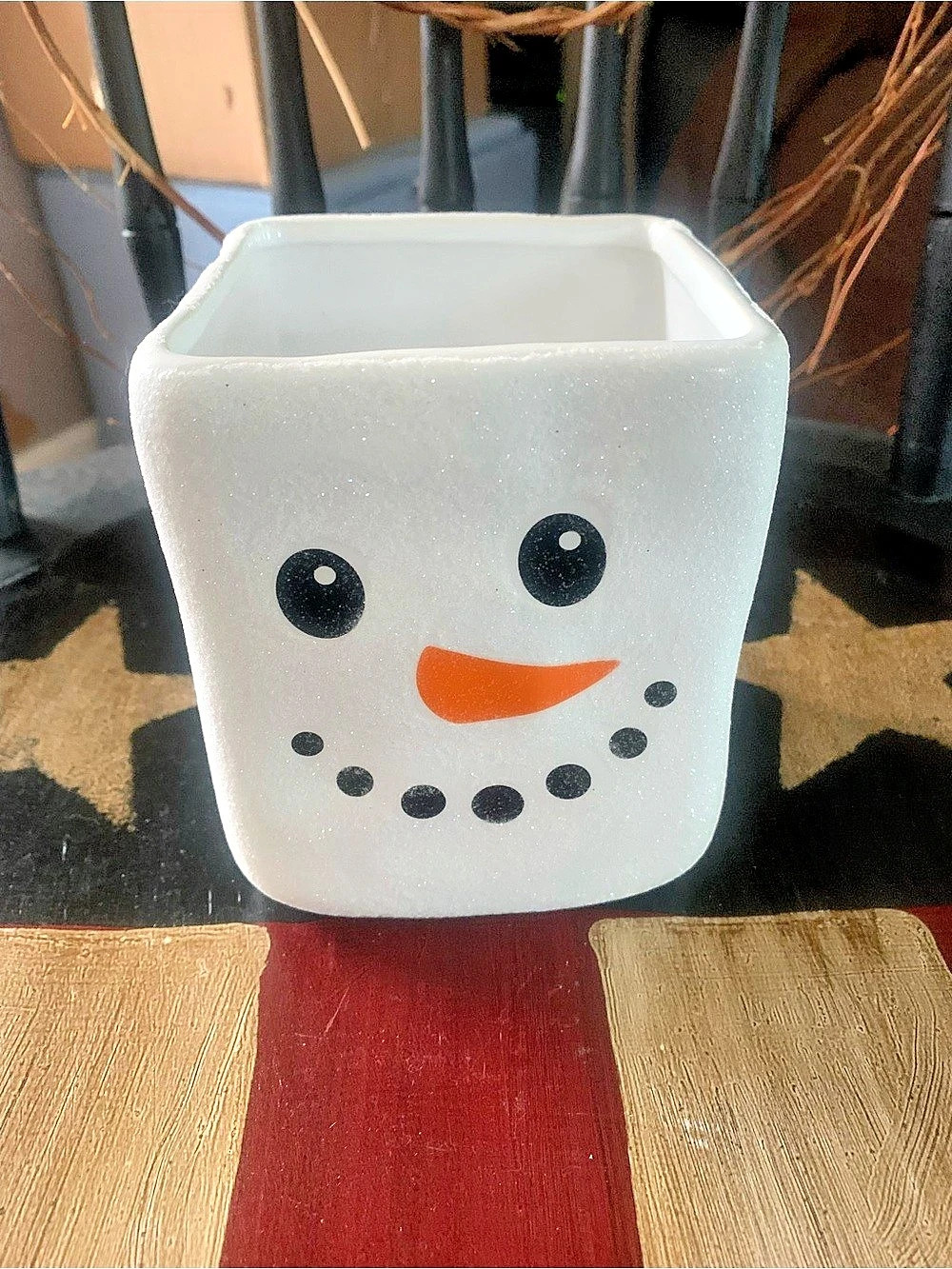 Snowman White & Orange Holiday Vase Decor